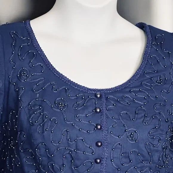 Vintage Sarah Elizabeth Long Blue Dress Beaded Special Occasion Cottage Size 10 - Picture 3 of 11